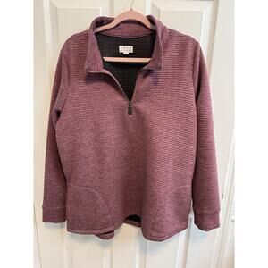 Joan Rivers L Quarter Zip Pullover Rose Long Sleeve Pockets Stretch